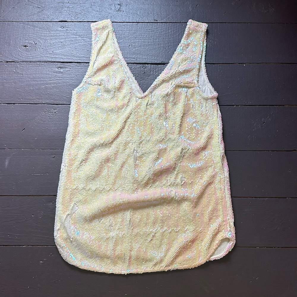 Free People Iridescent Pale Yellow Sequin Mini Dress